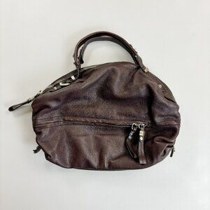 ORYANY Holly Bowler Satchel Shoulder Bag Pebbled Leather Chocolate Plum